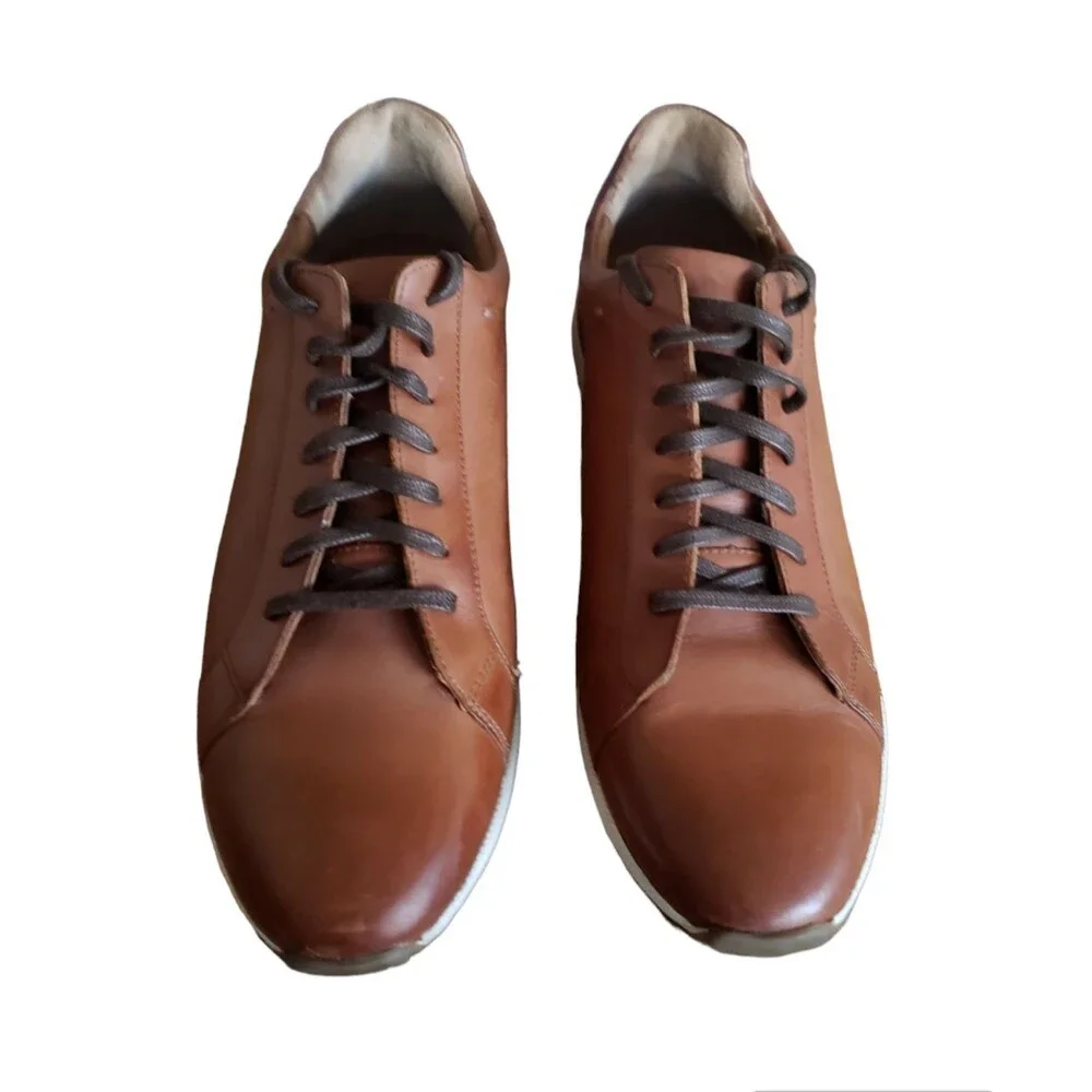 Mens Bacco Bucci Meyer Cognac Brown Leather Athletic Shoes Sneakers Size 12 NEW